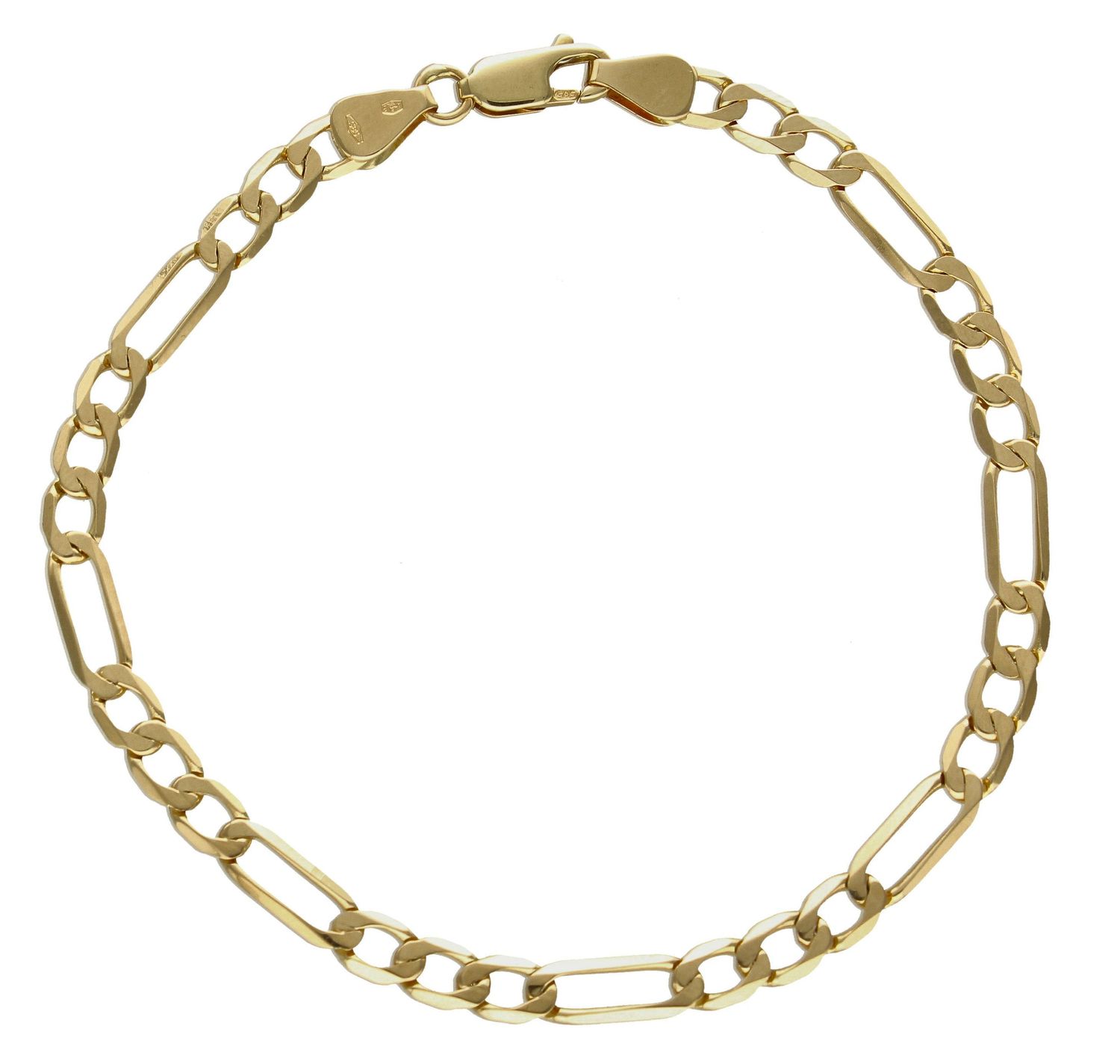 Złota bransoletka 585 figaro DIA-BRA-1134-585 5mm. Prosty i efektowny wyrób będzie świetnym dodatkiem do różnych stylizacji, nadaję się do luźnych ubrań noszonych na co dzień, ale jednocześnie będzie świetnym dodatkiem do powa (1).jpg